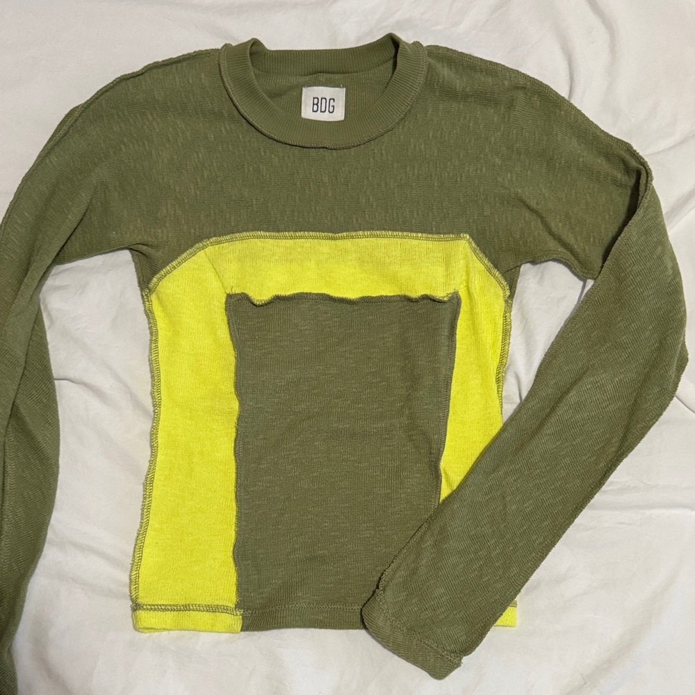 BDG Green and Yellow Colorblock Long Sleeve